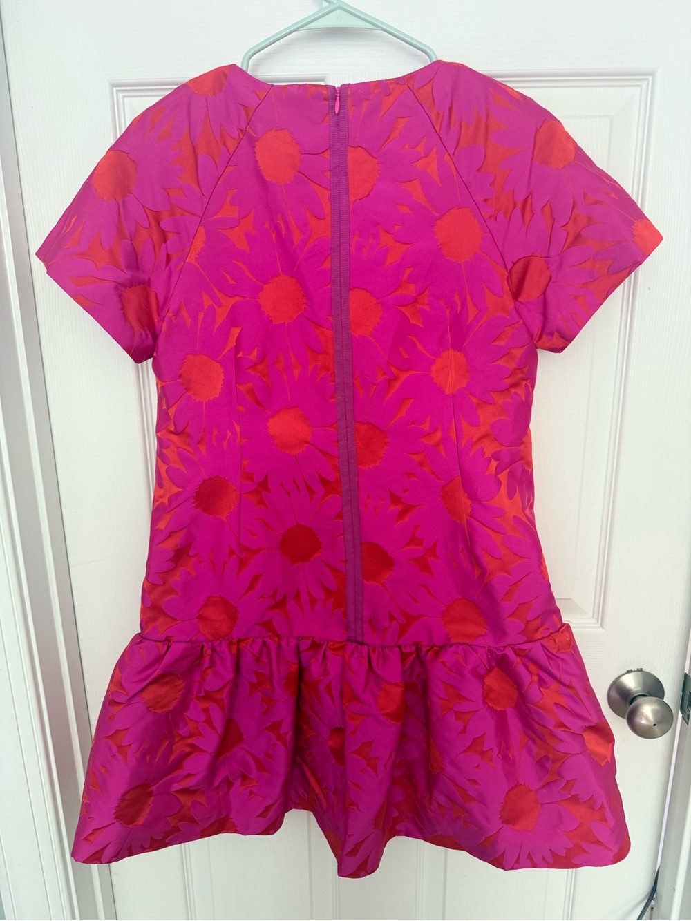 ASOS Pink and Red Floral Short Sleeve Ruffle-Hem Dress - Picture 2 of 3